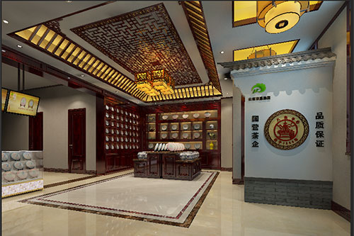 五台古朴典雅的中式茶叶店大堂设计效果图